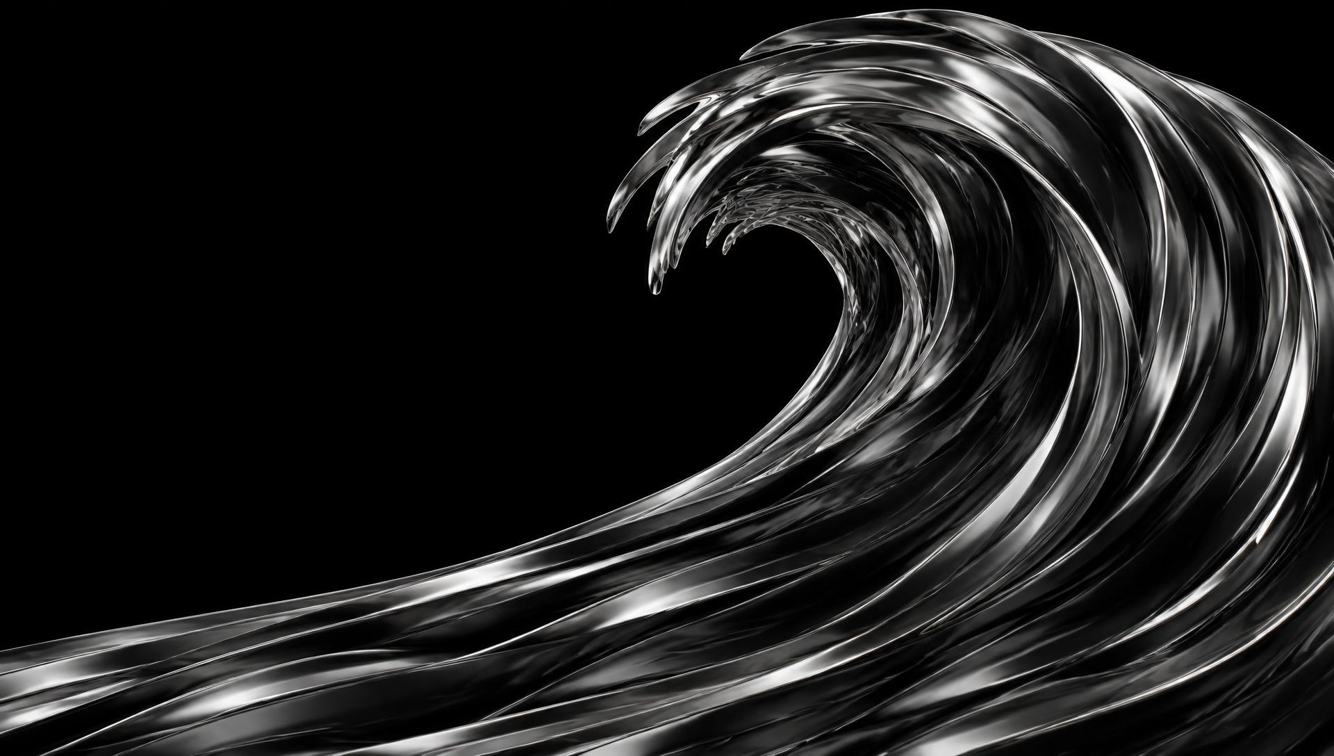 A flowing wave crafted from silver and black ribbons