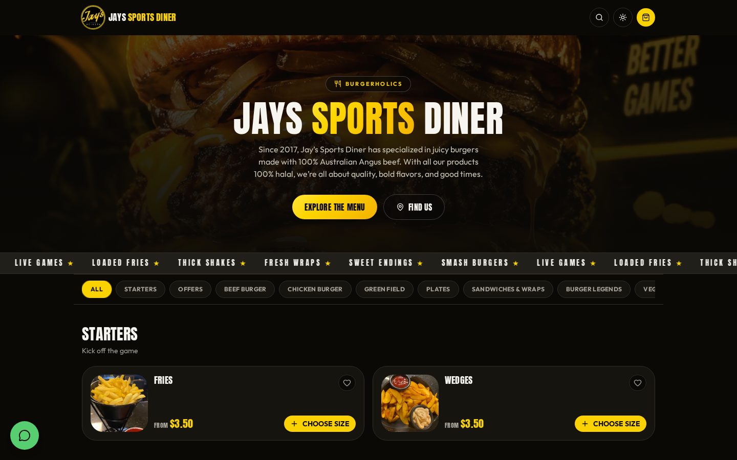 Jays Sports Diner home page on a laptop