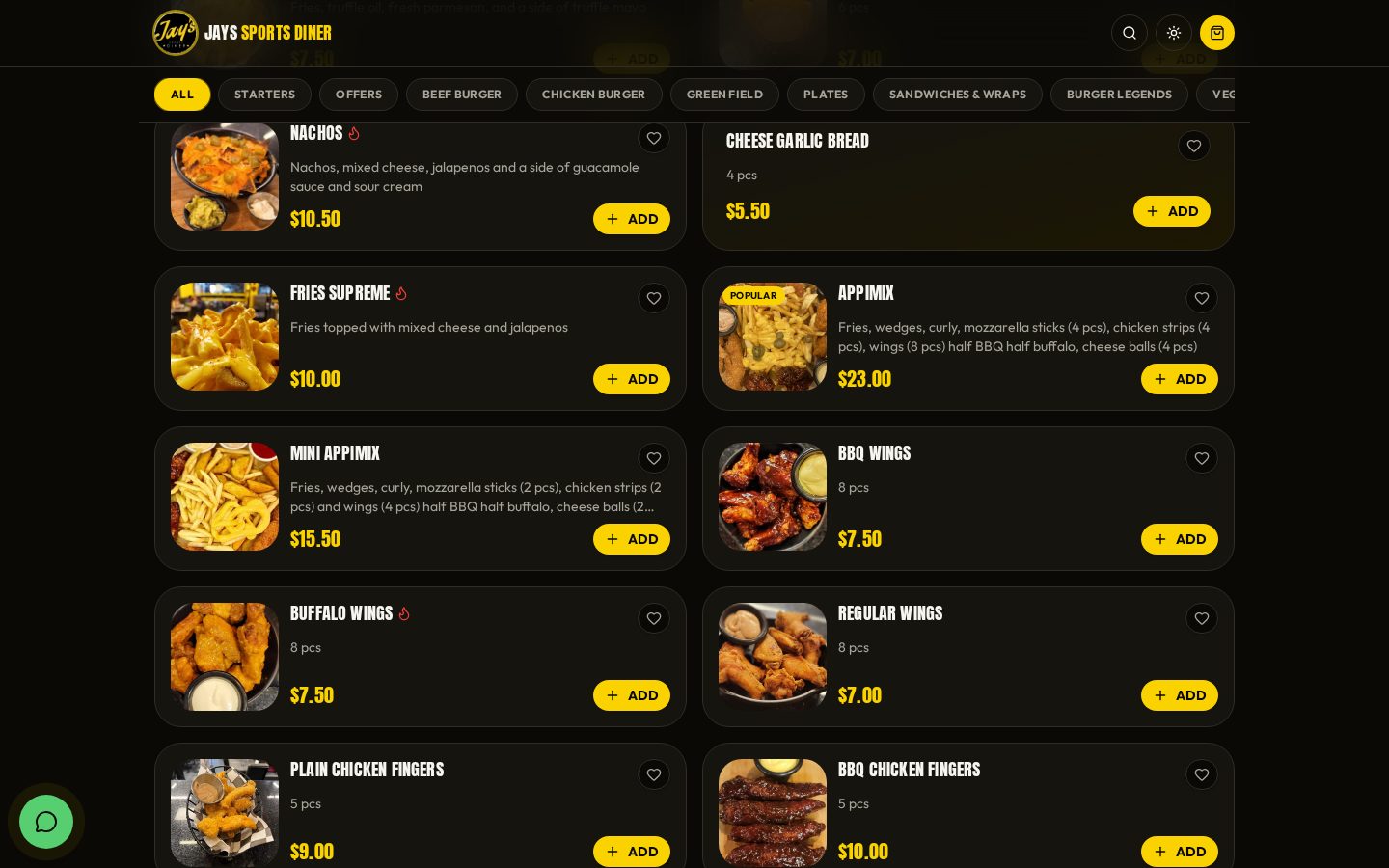 Jays Sports Diner menu on a laptop