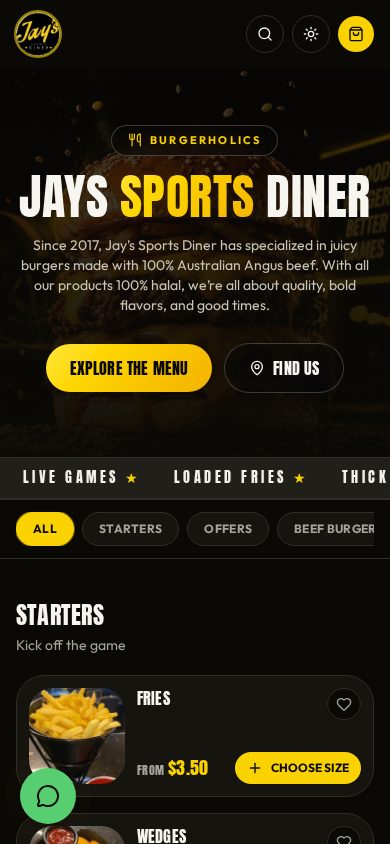 Jays Sports Diner home page on a phone